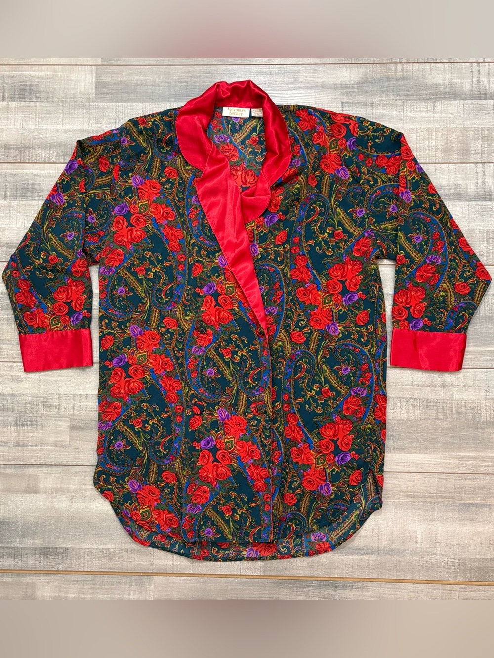 Vintage Victoria’s Secret Floral Paisley Satin Robe Blazer Red Green Small Night
